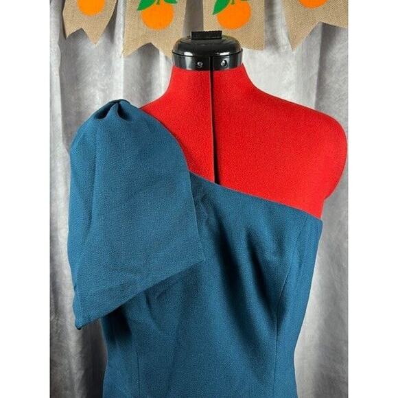 DRESS THE POPULATION Tiffany One-Shoulder Bow-Tie Midi Dress in Pine Size XL NWT - Picture 3 of 7